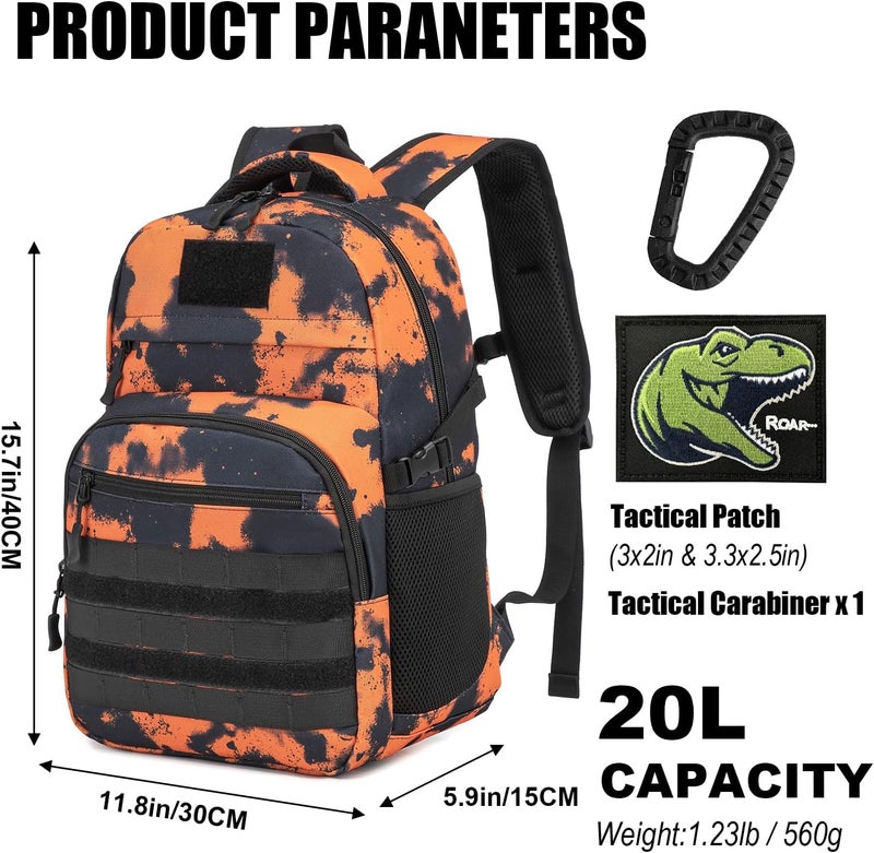 SunForMorning Kids Tactical Backpack Army Molle Bookbag Military Boys Backpack for School, Outdoor, Camping (Includes 2 Patches+1Carabiner), Mars CM - Image 2